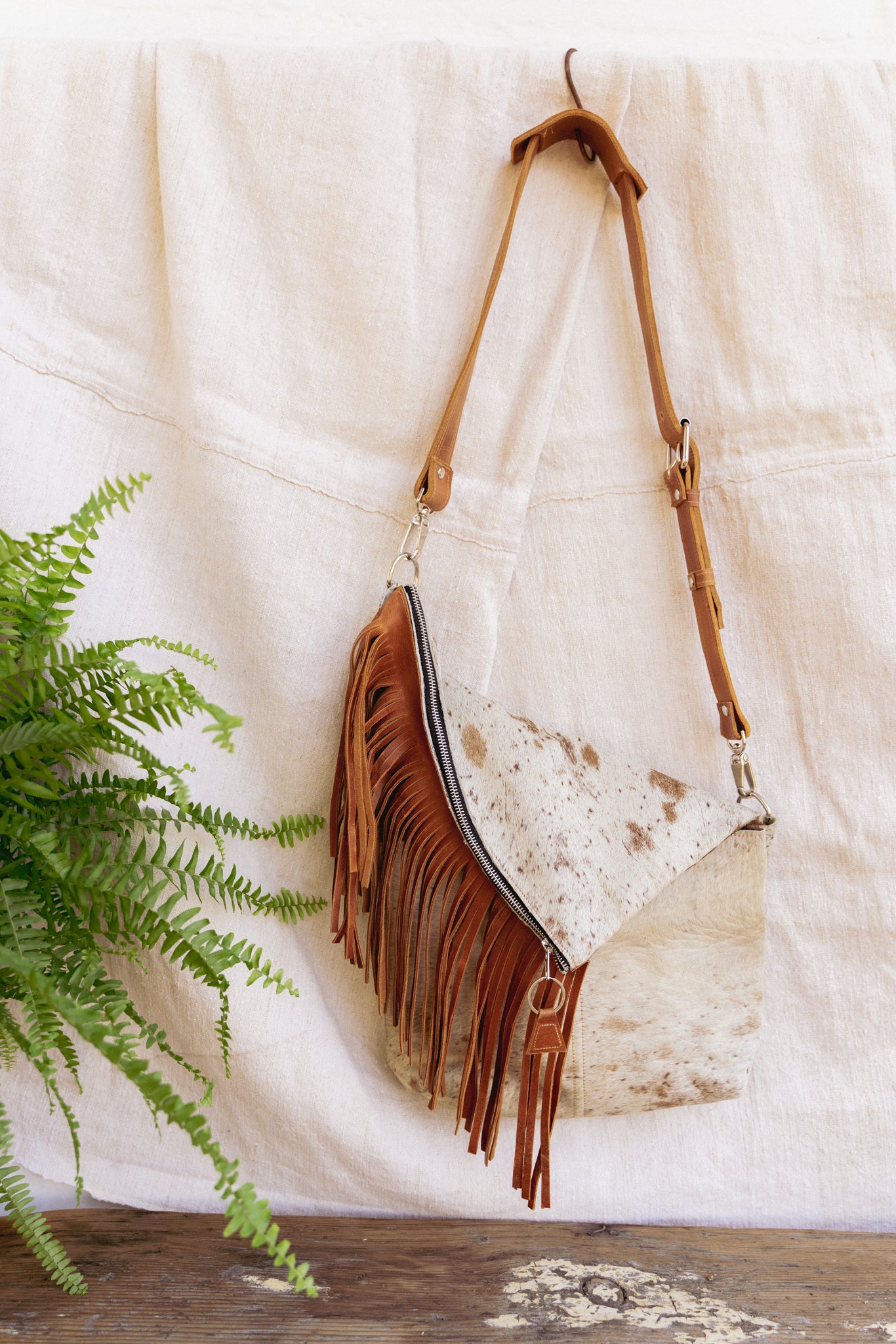 Hair Hide Box Bag w/ Turq Feather Accent Fringe