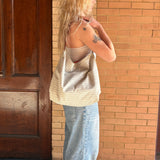 Su't Tote Market Bag - Gray and White Striped